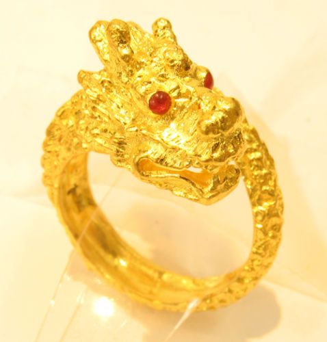 23k 23kt solid gold dragon ring thai baht / india /#41  