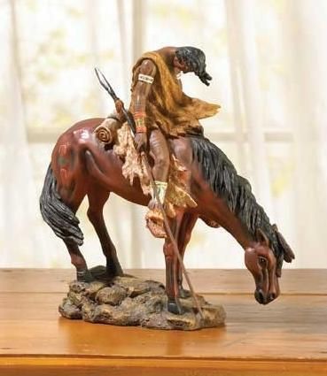   Statue Reproduction~American Indian with Spear & Horse ~Color  