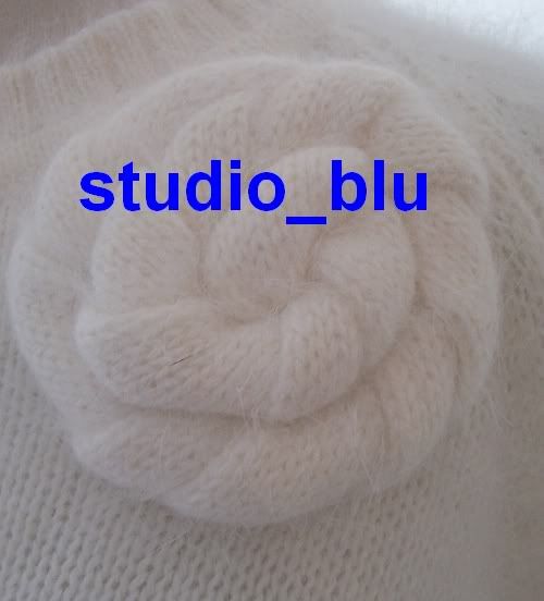   & ROLF Purple or Ivory Angora Wool Fluffy Rosette Sweater M  