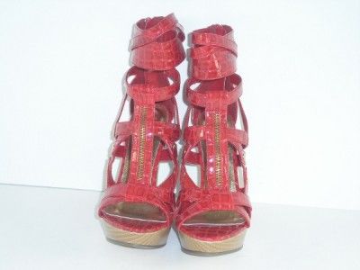 Michael Antonio 6 M Heidy Red Croc Open Toe Wedge Platform Heel Womens 
