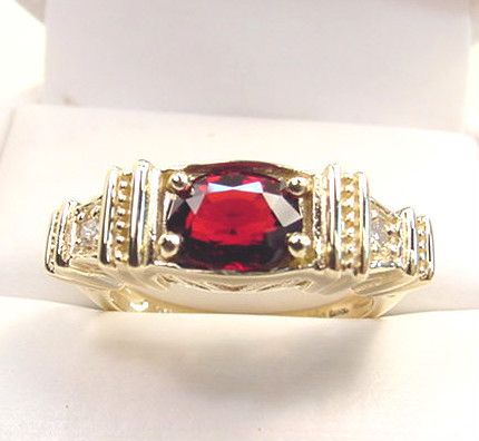 NATURAL RED SPINEL & DIAMONDS 14K GOLD RING  