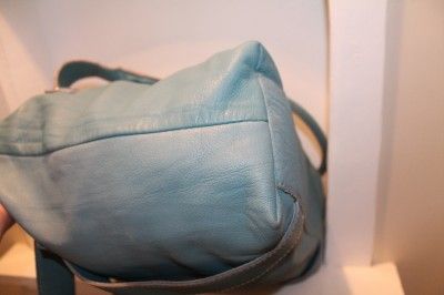 INNUE Made In Italy L Supple Pebbled Aqua Blue Leather Satchel 