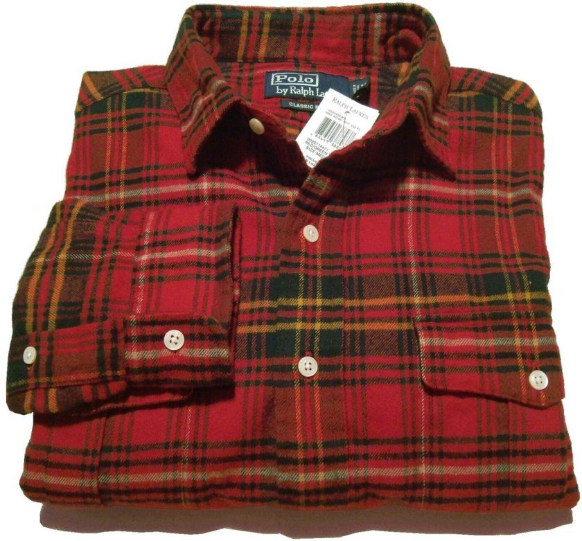   Polo Ralph Lauren Mens Plaid Flannel Button Shirt Red/Green M  
