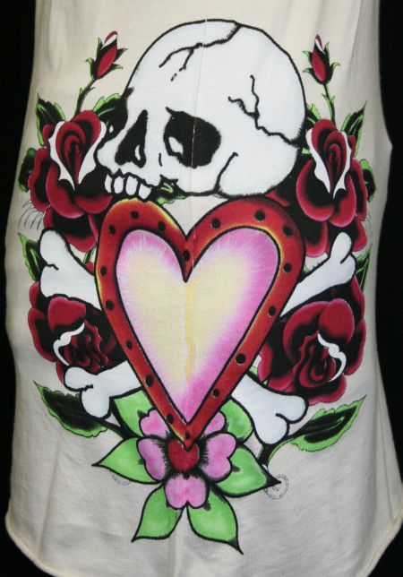 ED Hardy V Neck Tank top shirt Skull in Love Roses M  