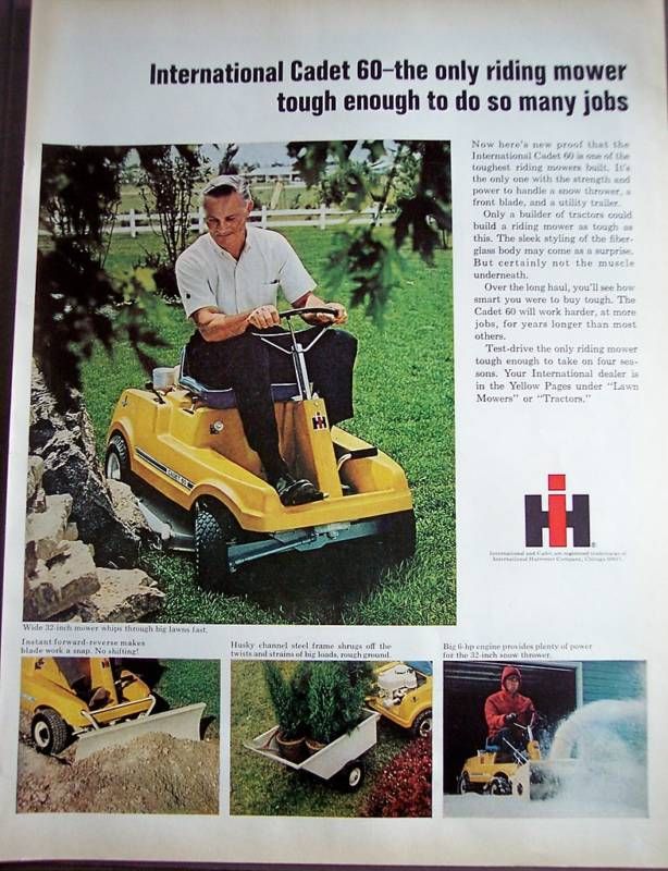 1969 International Cadet 60 riding mower vintage ad  