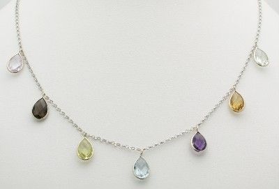 14K White Gold Necklace/Hanging Gemstones 16 New  