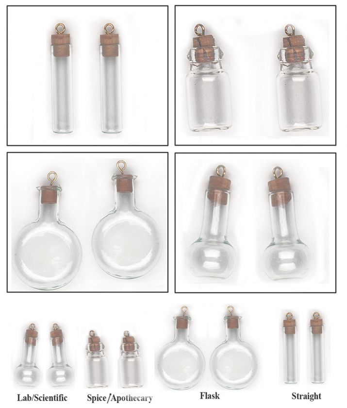 MINIATURE GLASS BOTTLES w/ CORK spice lab flask vial  