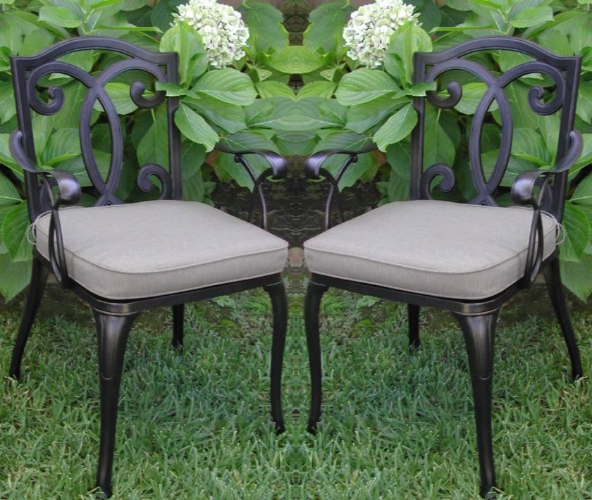 Pair Cast Aluminum Outdoor Patio Furniture Arm Chairs  
