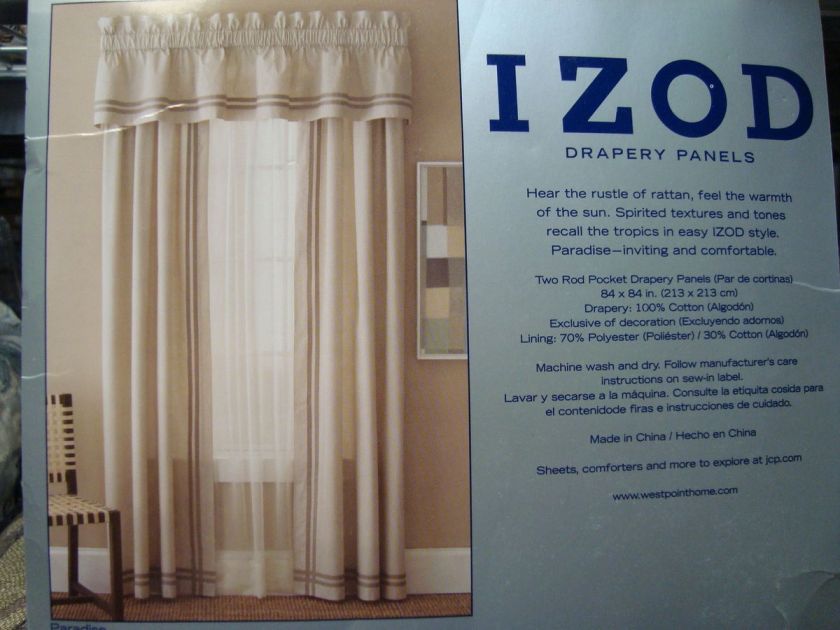 IZOD Drapery Panels Curtain Pair 84W x 84L LINED Rattan Stripe  