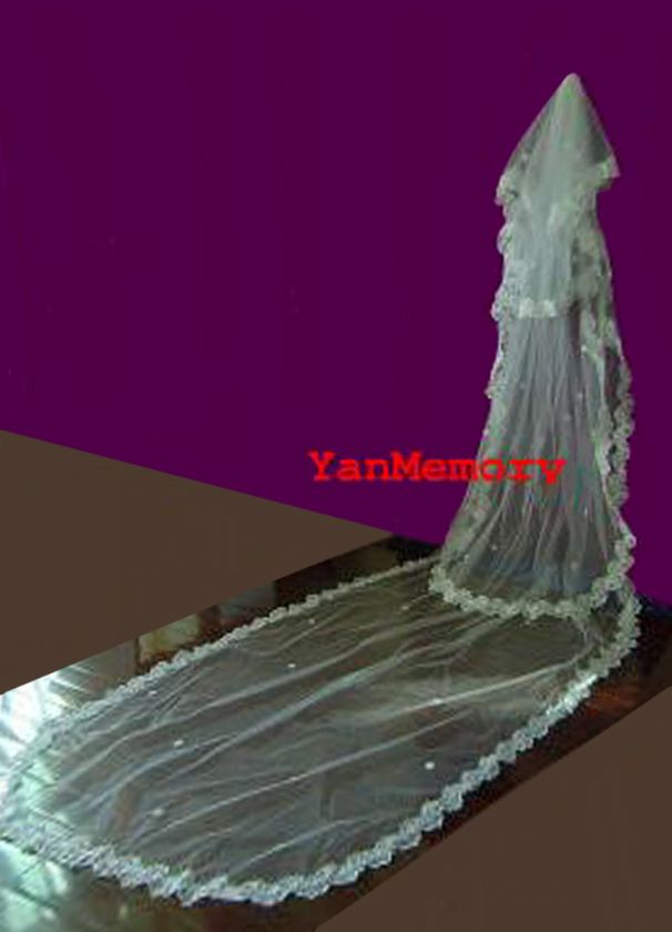 3T Ivory CATHEDRAL Wedding Bridal Veil Lace Trim Edge  